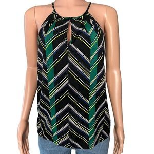 1. State Shirt Womens Small Multi Color Sleeveless Keyhole Neck Polyester NWT